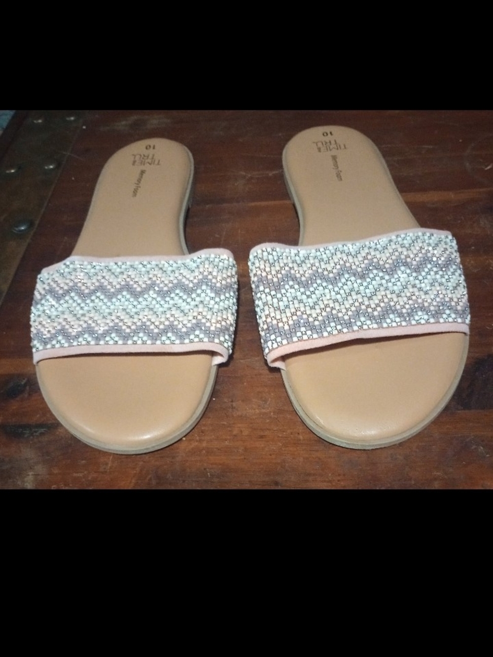 Beaded Slide Sandals in Neutral Pink - Trendy Women's Slides